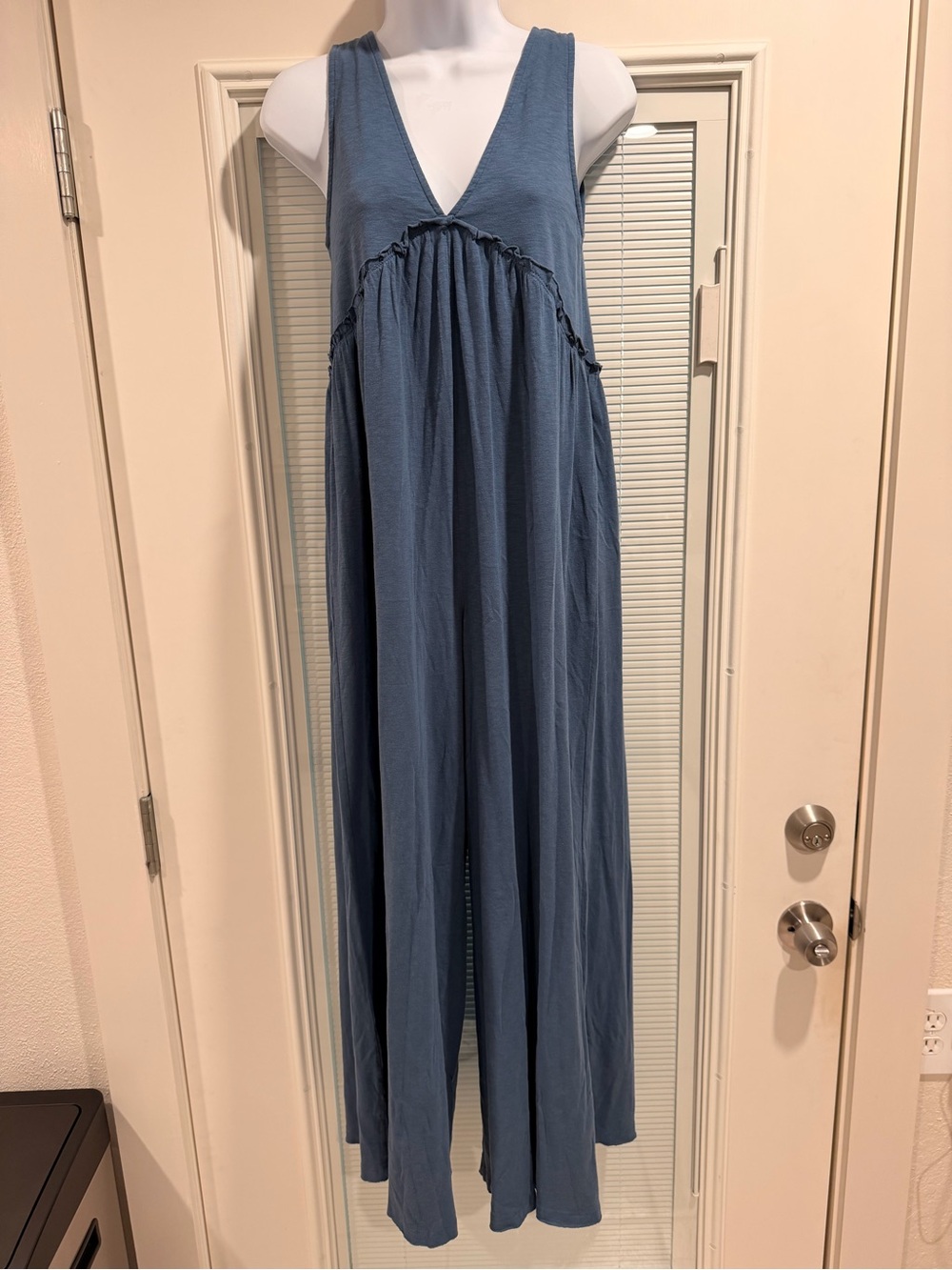 American Eagle Outfitters Dusty Blue Sleeveless V-Neck Maxi Jumpsuit